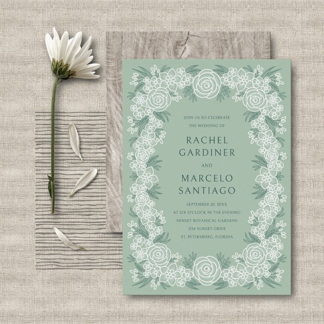 Sage Green Botanical Floral Wedding Invitation (Creator Uploaded)