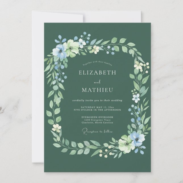 Sage Green Botanical Flourish Wedding Invitation (Front)