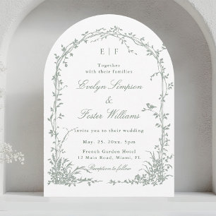 Sage Green Botanical Garden Romantic Wedding Arch Invitation