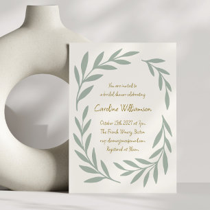 Sage Green Botanical Handwritten Bridal Shower Invitation