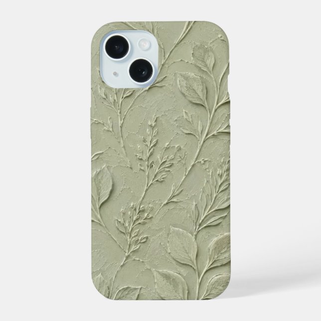 Sage Green Botanical Leaf Pattern iPhone Case  (Back)