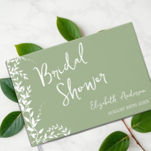 Sage Green Botanical Leaves Bridal Shower Guest Book