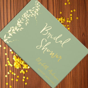 Sage Green Botanical Leaves Bridal Shower Guest Book