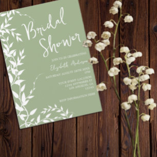 Sage Green Botanical Leaves Bridal Shower Invitation
