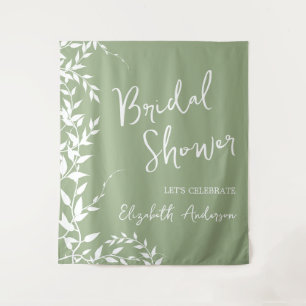 Sage Green Botanical Leaves Bridal Shower Tapestry