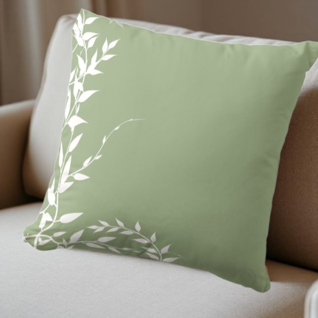 Sage Green Botanical Leaves Cushion (Creator Uploaded)