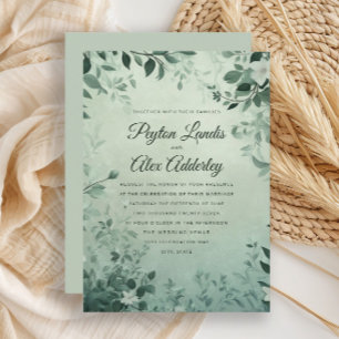 Sage Green Botanical Leaves Watercolor Wedding Invitation