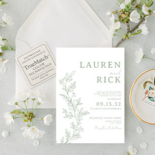 Sage Green Botanical Line Art Greenery Wedding Invitation