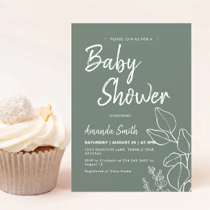 Sage Green Botanical Minimalist Baby Shower Invitation