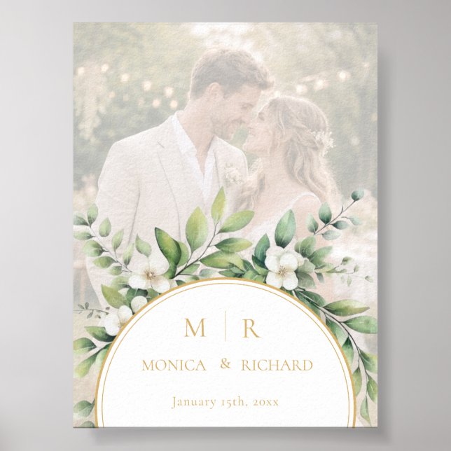 Sage Green Botanical Monogram Wedding Card Poster (Front)