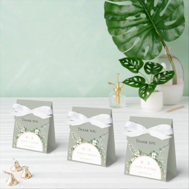 Sage Green Botanical Monogram Wedding Favour Boxes (Multiple)