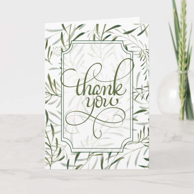 Sage Green Botanical on White Thank You Card (Front)