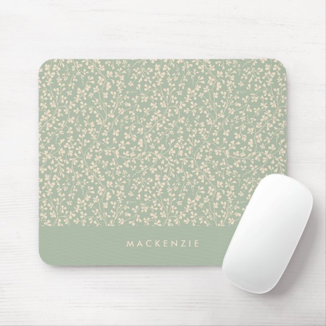 Sage Green Botanical Personalised  Mouse Mat (With Mouse)