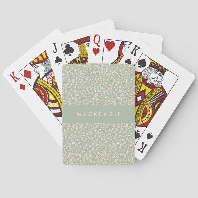Sage Green Botanical Personalised  Playing Cards (Back)