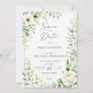 Sage Green Botanical Save The Date Card