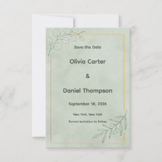 Sage Green Botanical Save the Date Card
