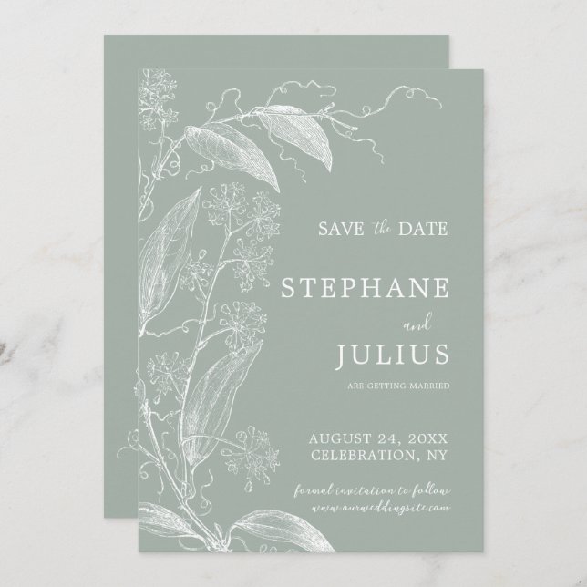Sage Green Botanical Save the Date Invitation (Front/Back)