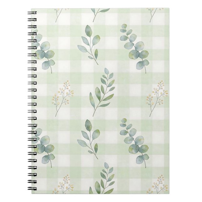 Sage Green Botanical Seamless Design Notebook (Front)
