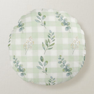 Sage Green Botanical Seamless Design Round Cushion
