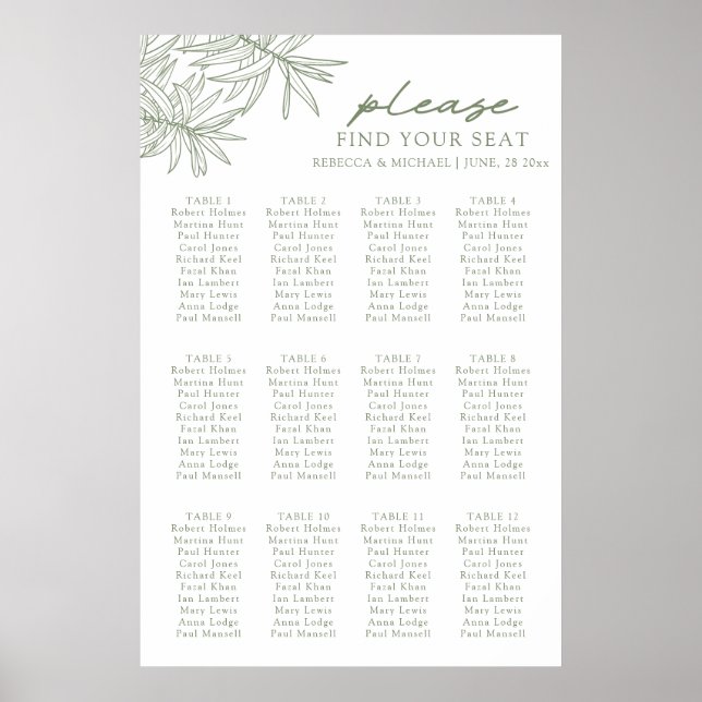 Sage Green Botanical Seating Chart Poster (Front)