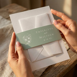 Sage Green Botanical Simple Elegant Wedding Invitation Belly Band