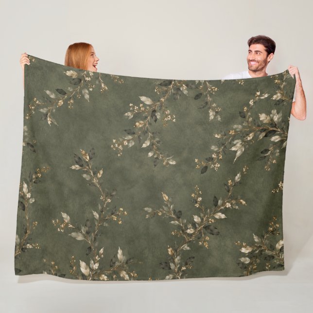 Sage Green Botanical Throw Blanket (In Situ)