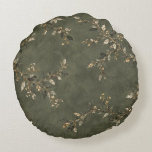 Sage Green Botanical Throw Blanket Round Cushion