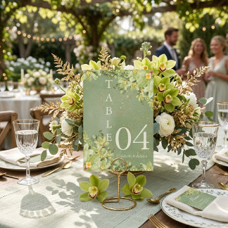 Sage Green Botanical Wedding Custom Names Elegant  Table Number