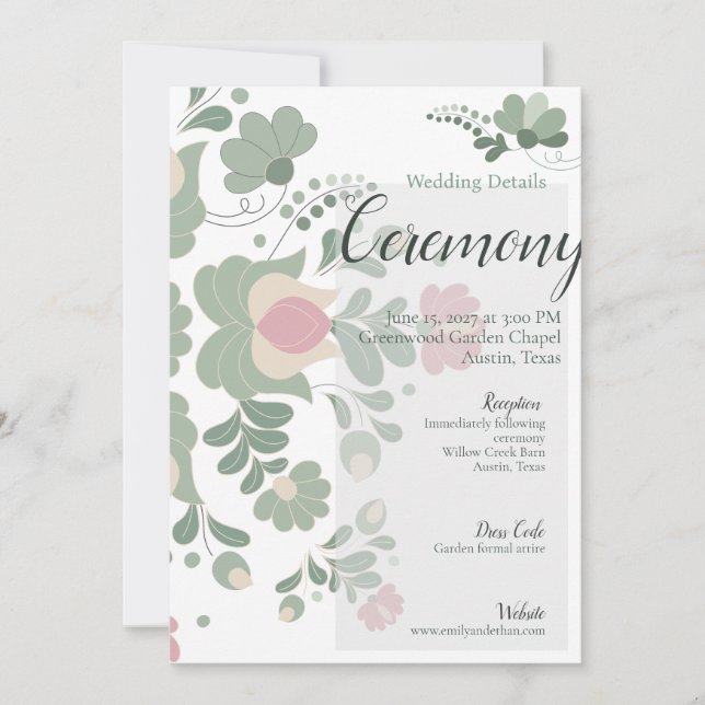 Sage Green Botanical Wedding Details Card (Front)
