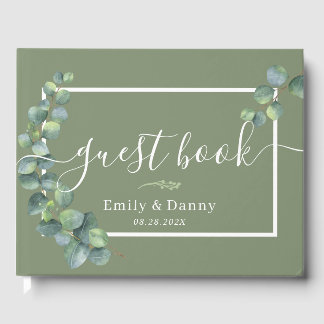 Sage Green Botanical Wedding Elegant Guest Book