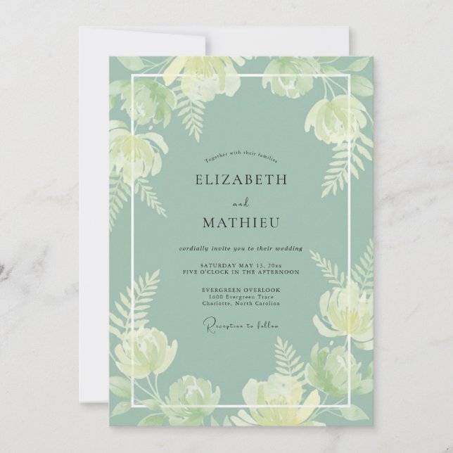 Sage Green Botanical Wedding Invitation (Front)
