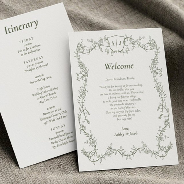 Sage Green Botanical Wedding Letter and Itinerary Programme (Creator Uploaded)