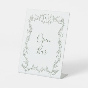 Sage Green Botanical Wedding Open Bar Pedestal Sign
