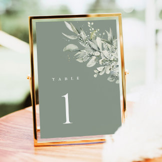 Sage Green Botanical Wedding Table Number Card