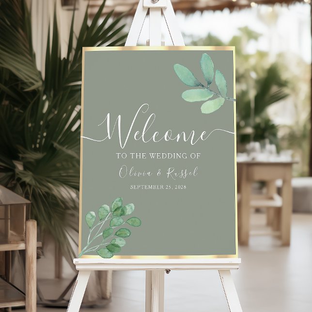 Sage Green Botanical Wedding Welcome Sign (Creator Uploaded)