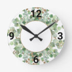 Sage Green Botanical White Gold 2 WALL CLOCK
