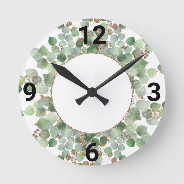 Sage Green Botanical White Gold 2 WALL CLOCK (Front)