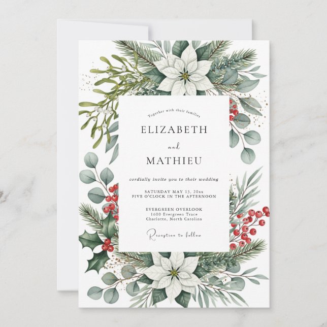Sage Green Bountiful Winter Wedding Invitation (Front)