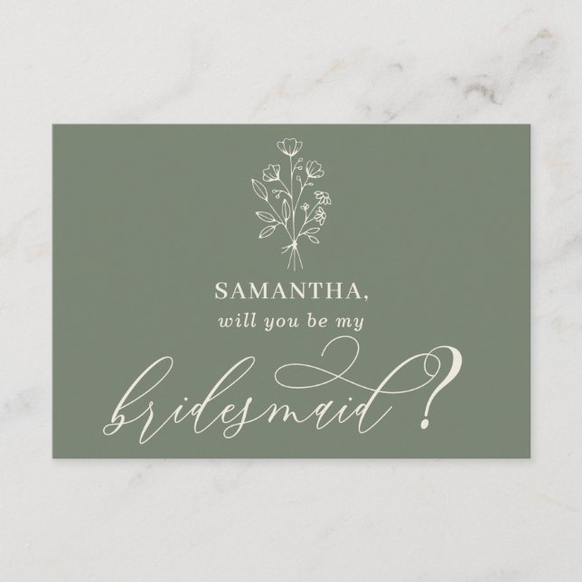 Sage green Bouquet Will you be my bridesmaid Enclosure Card (Front)
