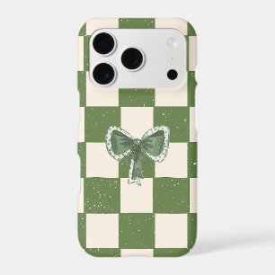 Sage Green Bow Aesthetic Vintage Chequerboard Phon