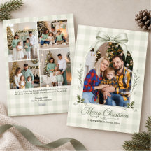 Sage Green Bow Arch Multi Photo Merry Christmas