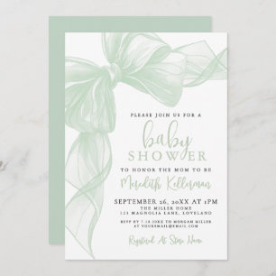 Sage Green Bow Baby Shower Invitation