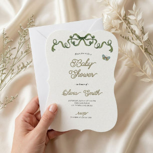 Sage Green Bow Baby Shower Invitation