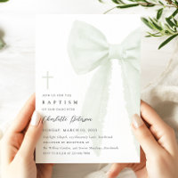 Sage Green Bow Baptism Invitation