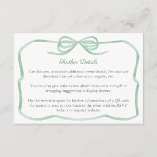 Sage Green Bow Bridal Shower Details QR Code  Enclosure Card