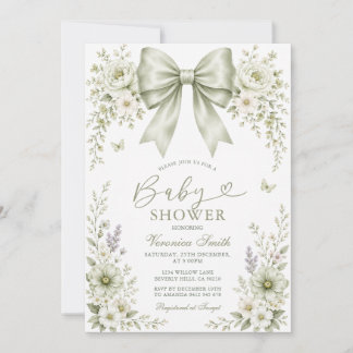 Sage Green BOW Coquette Baby Shower Invitation