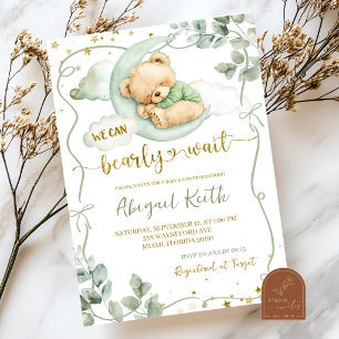 Sage Green Bow Coquette we can Bearly wait girl ba Invitation
