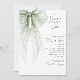 Sage Green Bow Couples Bridal Shower Invitation
