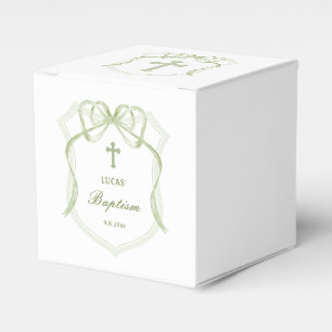 Sage Green Bow Crest Baptism Cube Favour Box