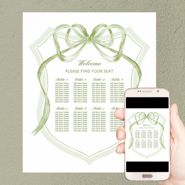 Sage Green Bow Crest Baptism Seating Chart (Creator Uploaded)